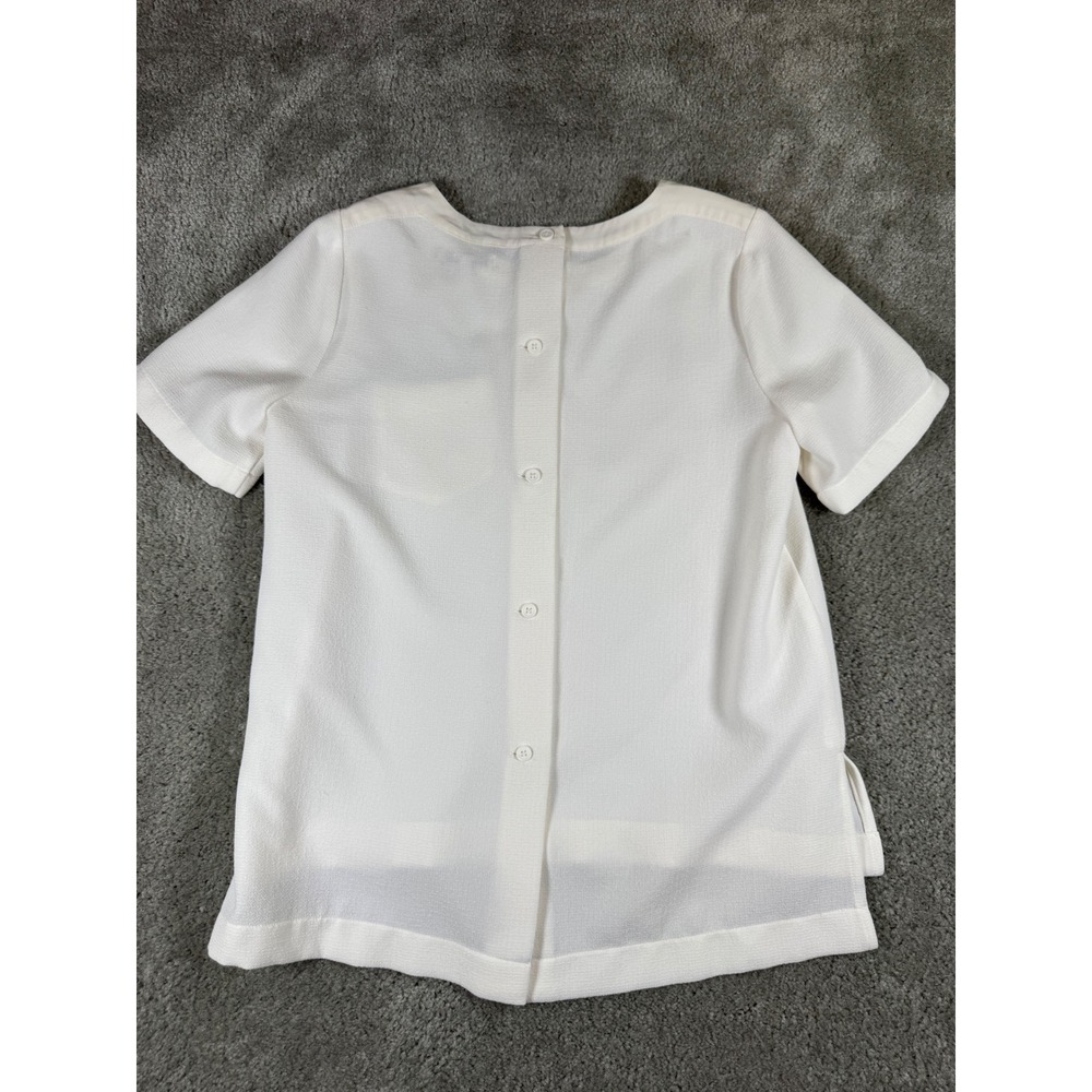 Madewell White Button Back Short Sleeve Blouse Crepe Silk Trim Size S - Picture 2 of 6